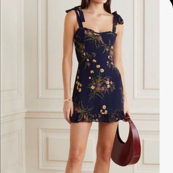 Reformation Christine Mini Tank Blue Dress Floral Size 8P - Picture 1 of 11